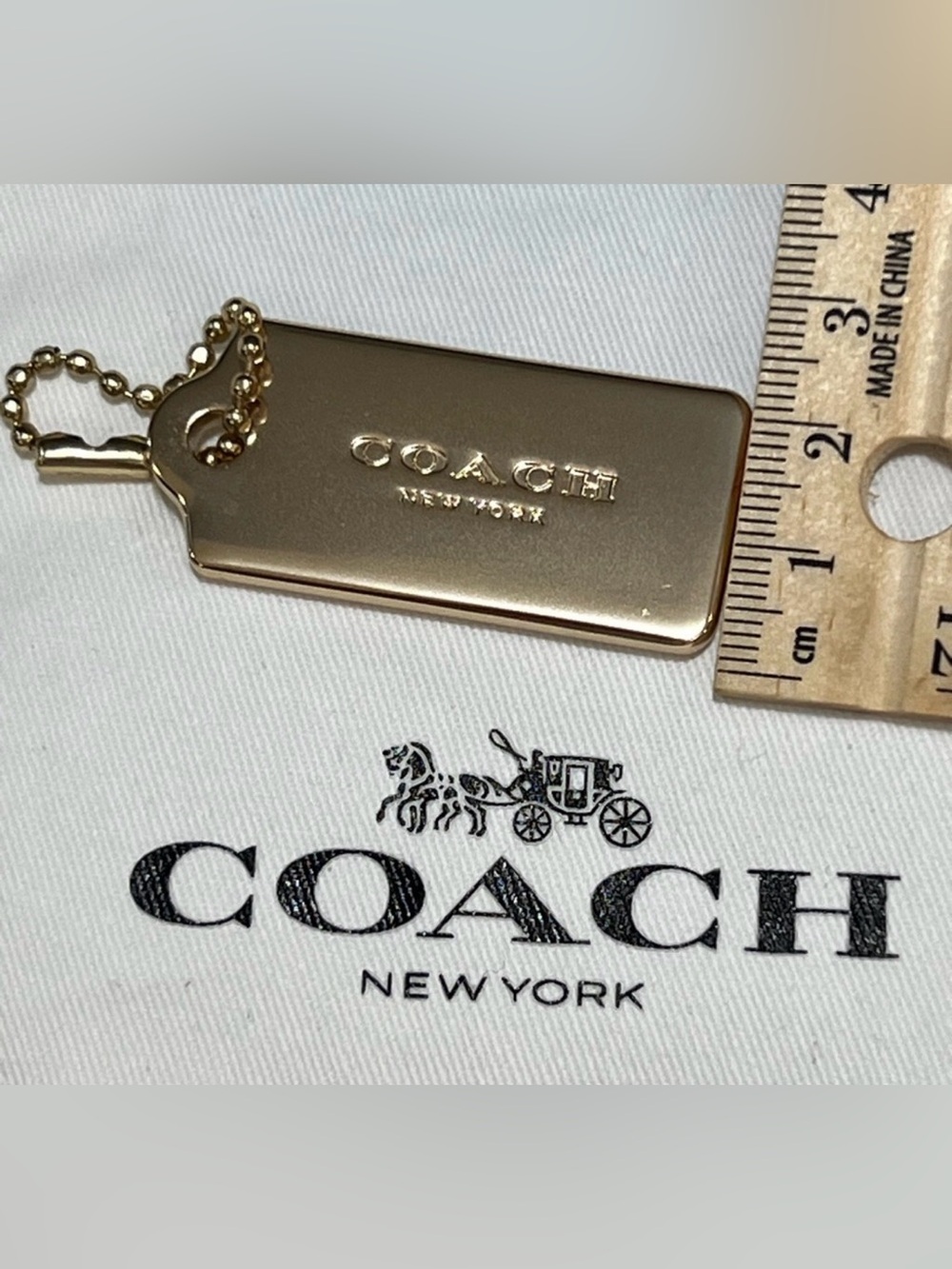 Coach Gold Rectangular Logo Tag Key Holder - Picture 4 of 5